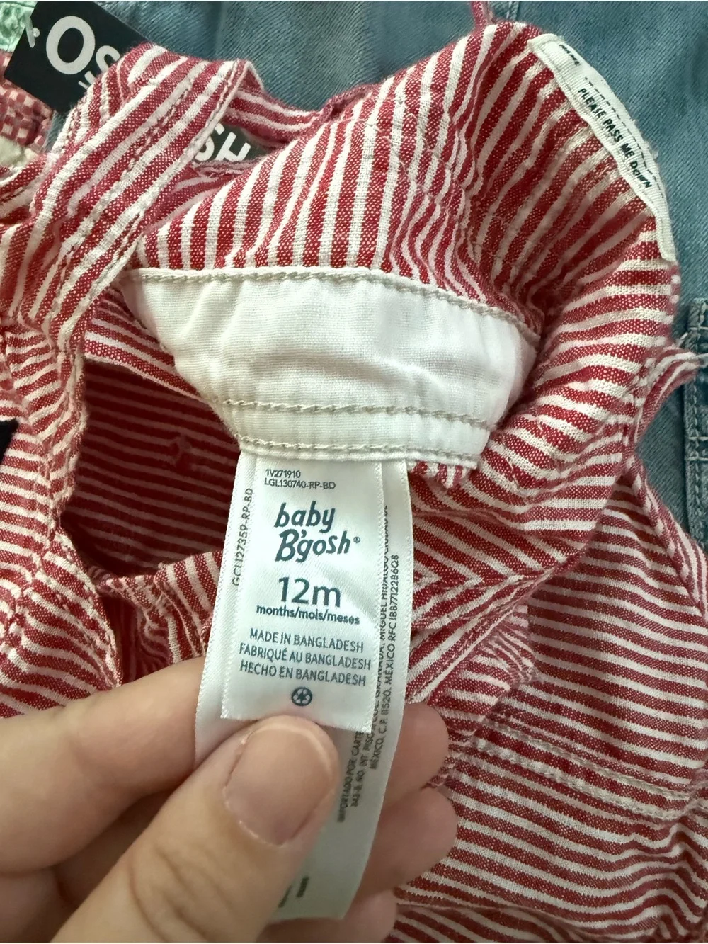 OshKosh B'gosh Red Striped Romper & Light Blue Denim Short Overalls